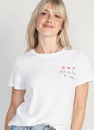 Біла базова футболка old navy з написом