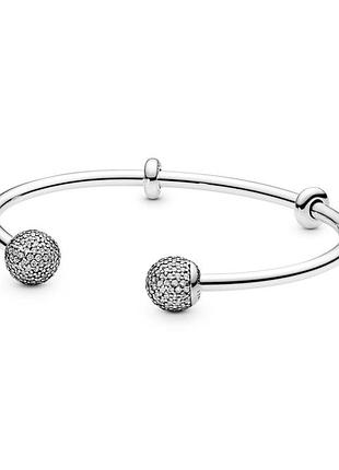 Оригинальный серебряный браслет пандора pandora 596438cz 100% оригинал бангл с камнями сферы новое с биркой серебро проба 925 ale