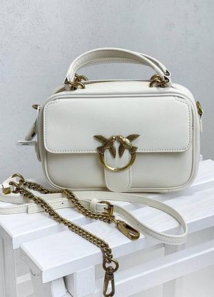 Молочна шкіряна сумка pinko love box mini