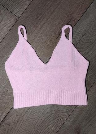 Рожевий в'язаний кроп-топ розмір xs