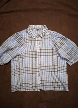 Рубашка блуза в клiтинку легка жата тканина.розмiр с-м.