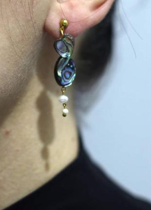 Серьги с халиотисом и жемчугом ручная работа