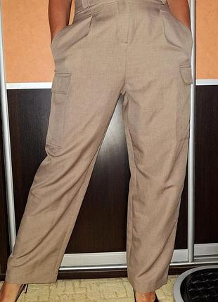 Качественные женские беж брюки брюки брюки длинные карго широкие river island 14