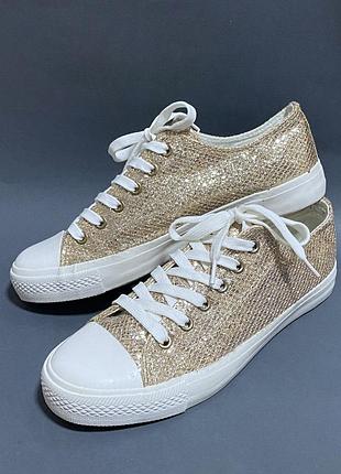 Кеды золотые женские 38 размер (24,5 см стелька) летние блестящие