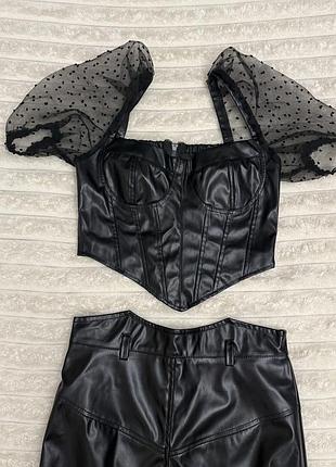 Чорний корсетний топ, шкіряний корсет