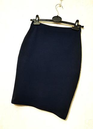 Юбка синяя женская юбка-карандаш прямая слегка зауженная книзу мини трикотажная на резинке в поясе бренд new collection