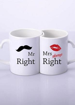 Парные чашки для влюбленных в форме сердца mr & mrs always right