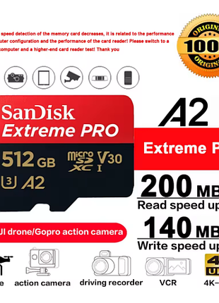 Карта памяти sandisk extreme pro micro sdxc 512 гб. 140/200 мб/с.