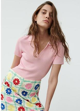 Рожеве поло в рубчик zara трикотаж поло