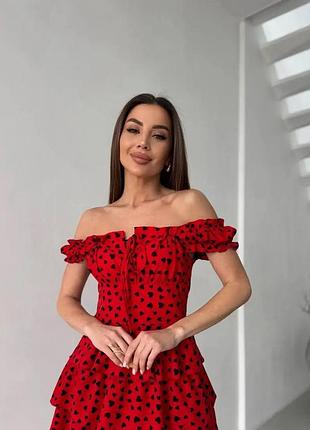 Стильна літня жіноча сукня-комбінезон червона з серцями s m l