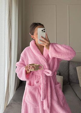 Домашний теплый розовый халат