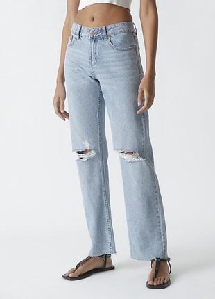Джинси рвані straight fit mid rase