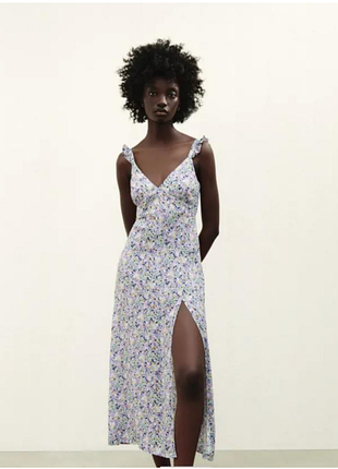 Вискозное платье миди с разрезом и открытой спинкой