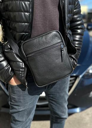 Сумка з натуральної шкіри через плече барсетка  чоловіча чорна