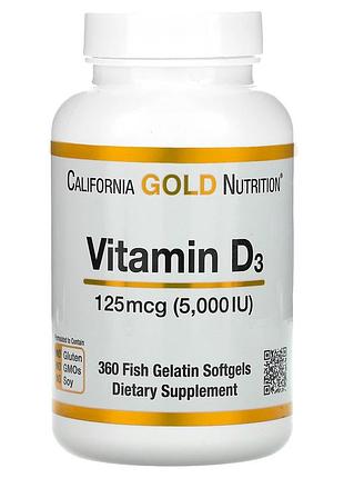 California gold nutrition, витамин d3, 125 мкг (5000 м), 360 капсул д3