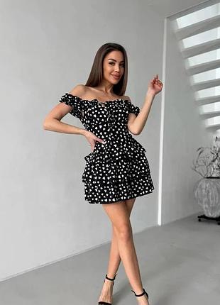 Стильна літня жіноча сукня-комбінезон чорна з серцями s m l
