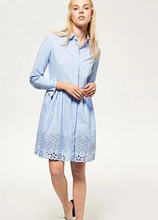 Милое голубое платье рубашка с прошвой reserved сарафан сукня платье с длинным рукавом