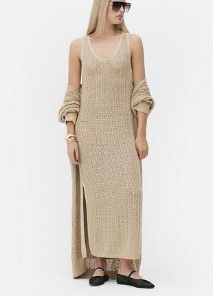 Нова сток сукня максі довга з розрізами вʼязана золотиста бежева золота primark rita ora