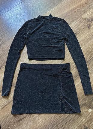 Сяючий комплект люрексовий костюм набір топ спідниця