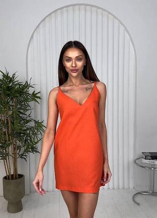 Новенька базова лляна сукня міні на бретельках з декольте вільного крою