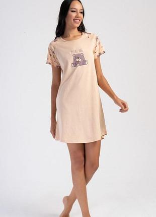 Ночная рубашка с коротким рукавом 401009 vienetta бежевая