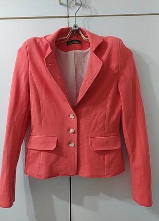Пиджак/жакет на подкладе коралловый/лососевый стрейч 36 сделано в есс