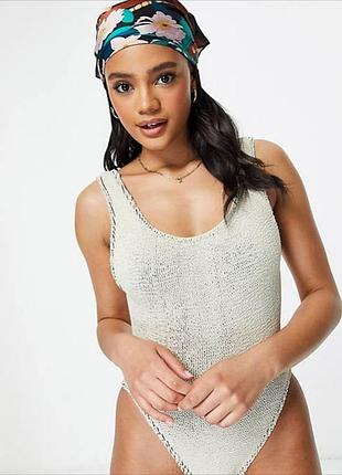 Слитный купальник резинка asos в натурально бежевом