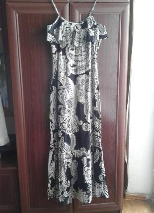 Летний хлопковый батистовый длинный сарафан с черно-белым принтом new look