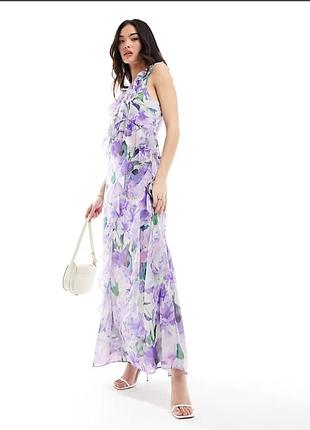 Макси-платье hope & ivy с воланами спереди в фиолетовый цветочный принт