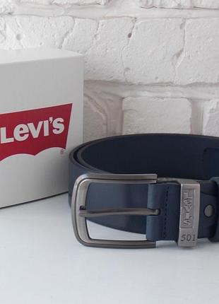 Мужской кожаный синий ремень levis 501