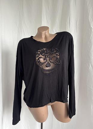 Готичний готический топ лонгслів зі скелетом оверсайз віскоза трикотаж