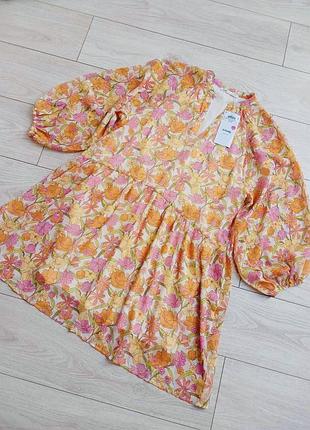 Сукня шифонова ярусна балахон буфи квітковий принт вільного крою плаття