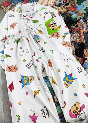 Біла трикотажна піжама з принтом