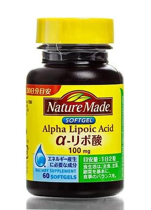 Альфа-ліпоєва кислота nature made alpha lipoic acid 60 штук на 30 днів, японія