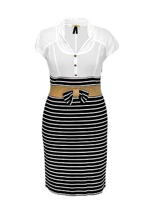 Бело-черное комбинированное короткое платье ( хлопок / трикотаж)