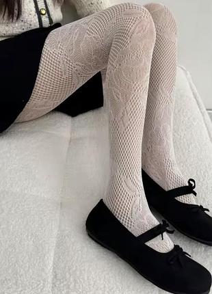 Колготки сітка білі з квітами coquette лоліта