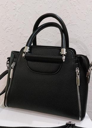 Сумка женская черная сумочка с короткими ручками