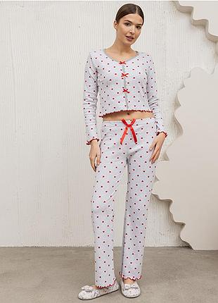 Пижама женская штани и джемпер серая в сердечко 18343