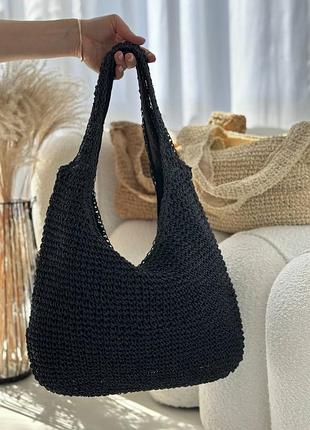 Плетеная соломенная сумка черная беж коричневая