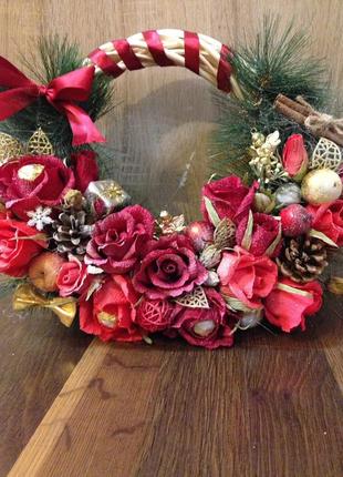 Новогодний венок для декора дома,новогодние украшение,hand made