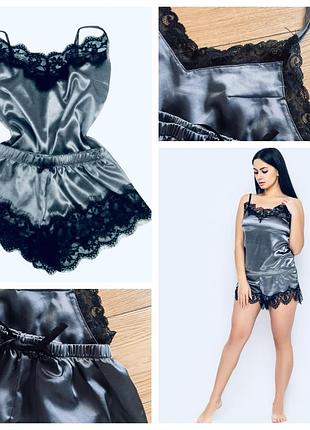 Атласна піжама топ і шорти