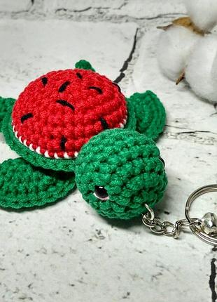 Брелок черепашка арбуз игрушка вязаная ручной работы hand made амигуруми 8х5,5 см