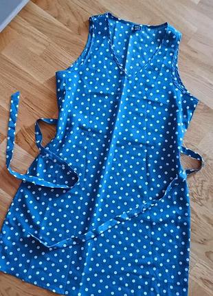 Синее летнее платье в горох горошек shein