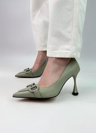 Оливковые туфли на каблуке-парочке, арт. 364162 фото