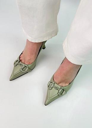 Оливковые туфли на каблуке-парочке, арт. 364164 фото