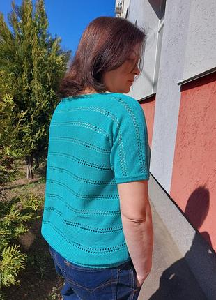 Ажурная летняя кофта из вискозы, вязаная кружевная майка, летний топ бирюзового цвета
