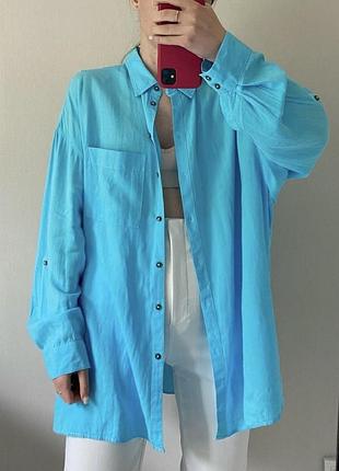 🩵🩵🩵жіноча брендова подовжена сорочка в неймовірному кольорі льон/котон. батал