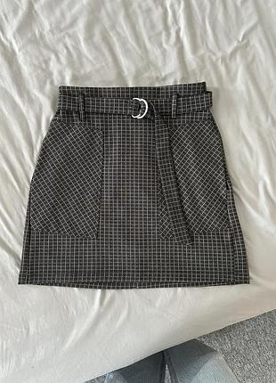 Ідеальна юбка трапеція міні в клітинку s-m