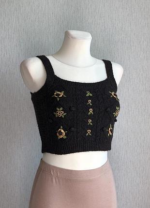 Коричневий вʼязаний топ zara