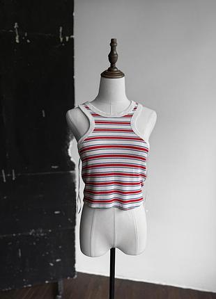 Kappa x zara womens striped cropped tank top red/white жіночий кроп-топ, майка в смужку